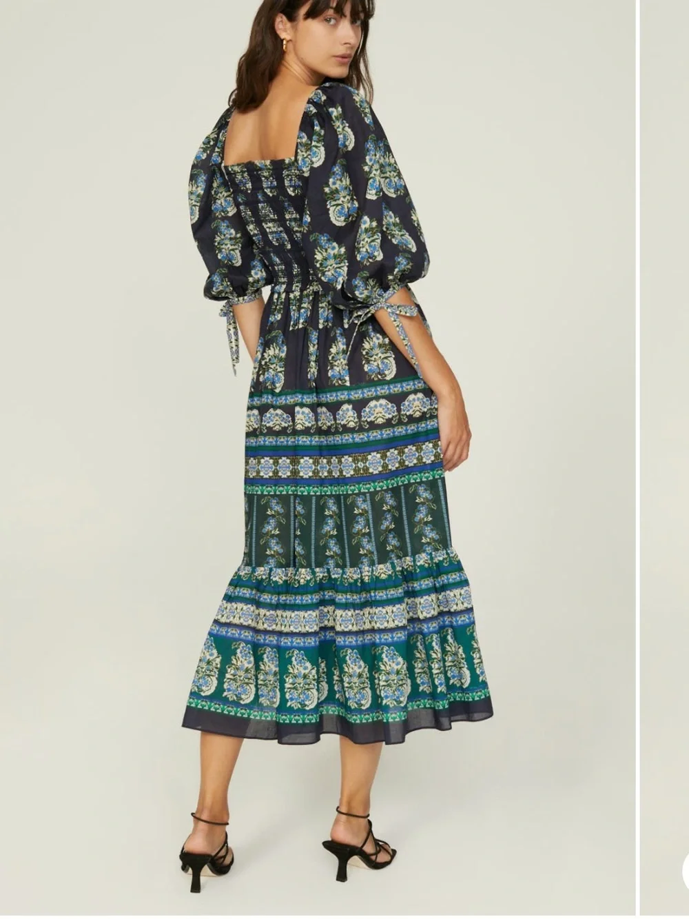 Cara Cara Jazzy Floral Smocked Midi Dress - Navy & Green Small - Picture 2 of 6